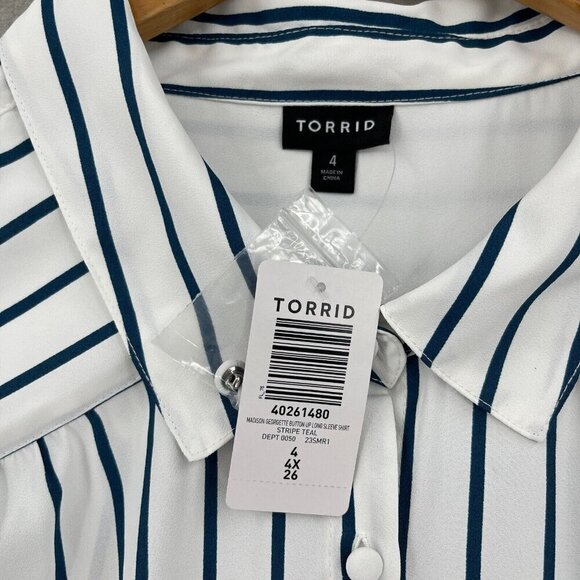 Torrid Madison Georgette Button Up Long Sleeve Shirt Striped - Picture 10 of 15